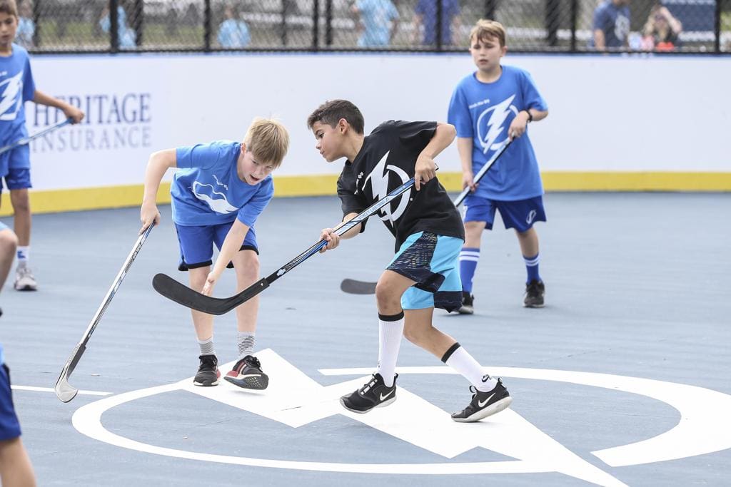 The Tampa Bay Lighting introduce the Sadie Park Lightning Made Street Hockey Rink on February 17, 2020 in Brandon, Florida. (Photo by Mark LoMoglio/Tampa Bay Lightning)