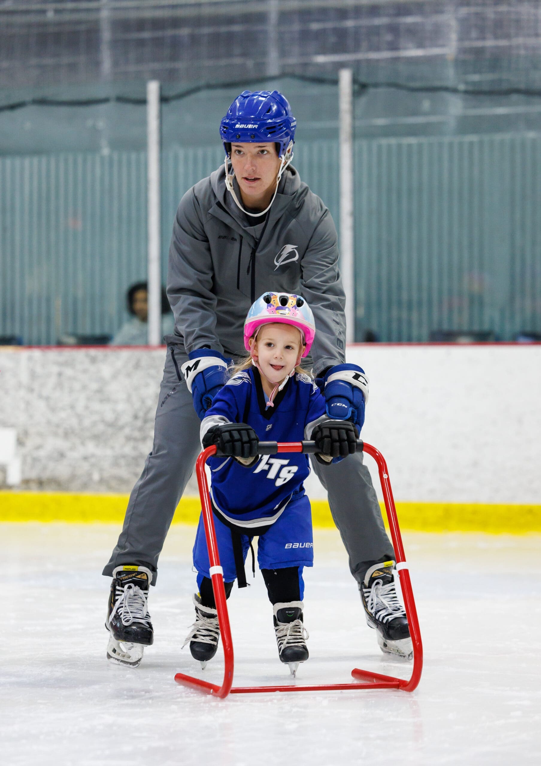TAMPA, FL - JANUARY 29: Kids ages 5-10 participate in the Tampa Bay Lightning Learn to Skate hockey program at Xtra Ice Power Pole on Sunday, January 29, 2023 in Tampa, Florida. The Tampa Bay Lightning are committed to providing girls within Florida and the Tampa Bay Area a safe, competitive environment to grow their individual hockey skills while promoting the enjoyment, appreciation and understanding of hockey. 
(Photo by Casey Brooke Lawson/Tampa Bay Lightning)